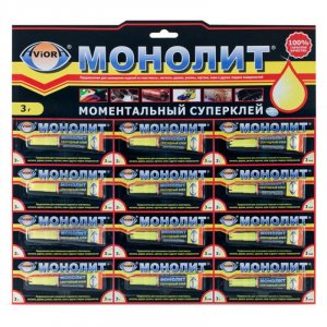 Клей Супер 3г монолит Авиора, Секундный 12шт лист 288шт кор