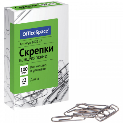 Скрепки 22мм металлические, 100шт